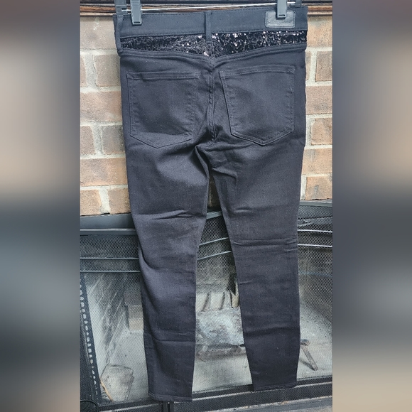 Express Mid Rise Black Sequin Stretch Denim Skinny in Black Size 4S - Picture 3 of 9